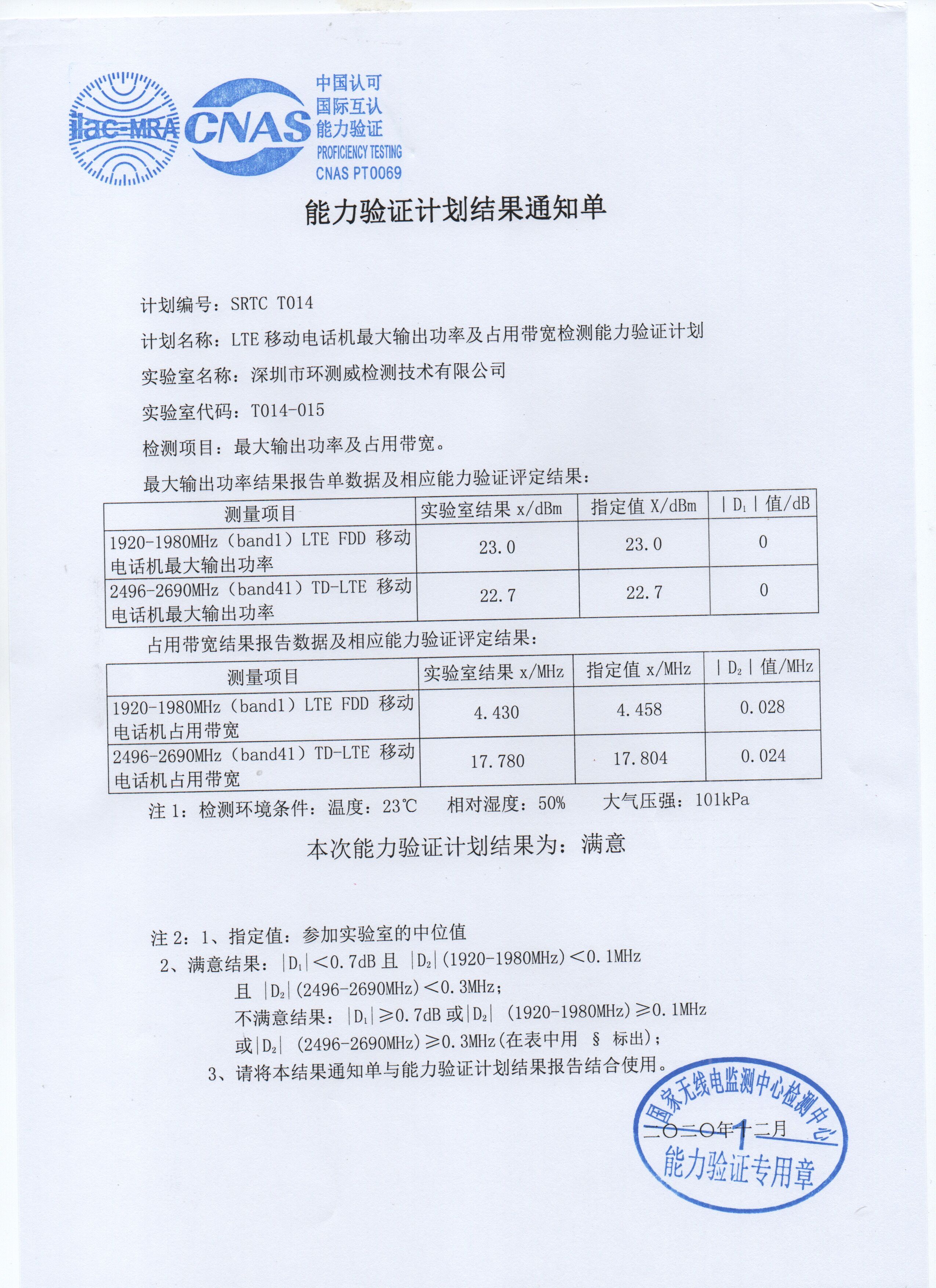 LTE能力驗證結果